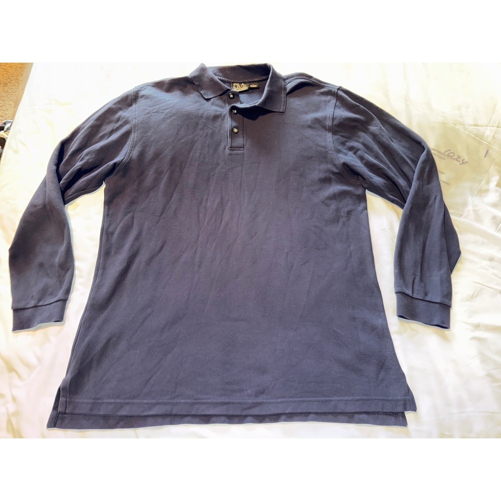Jos. A. Bank Mens Large Long Sleeve Polo Shirt Navy Blue Pique Knit Cotton